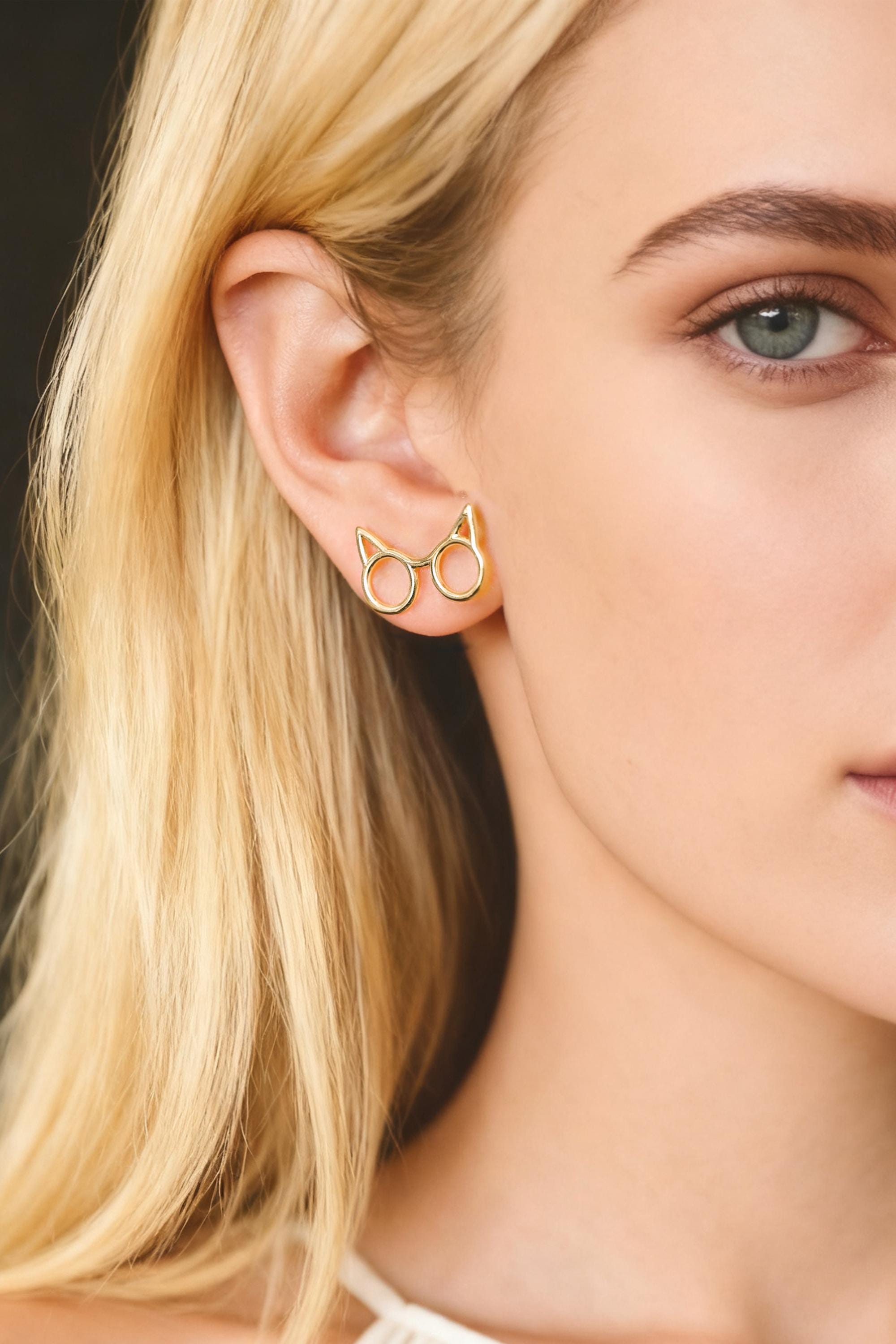 10pcs Gold Glasses Earring 11X18mm, Real Gold Plated Brass, Cute Glasses Stud Earrings (#GB-3988)